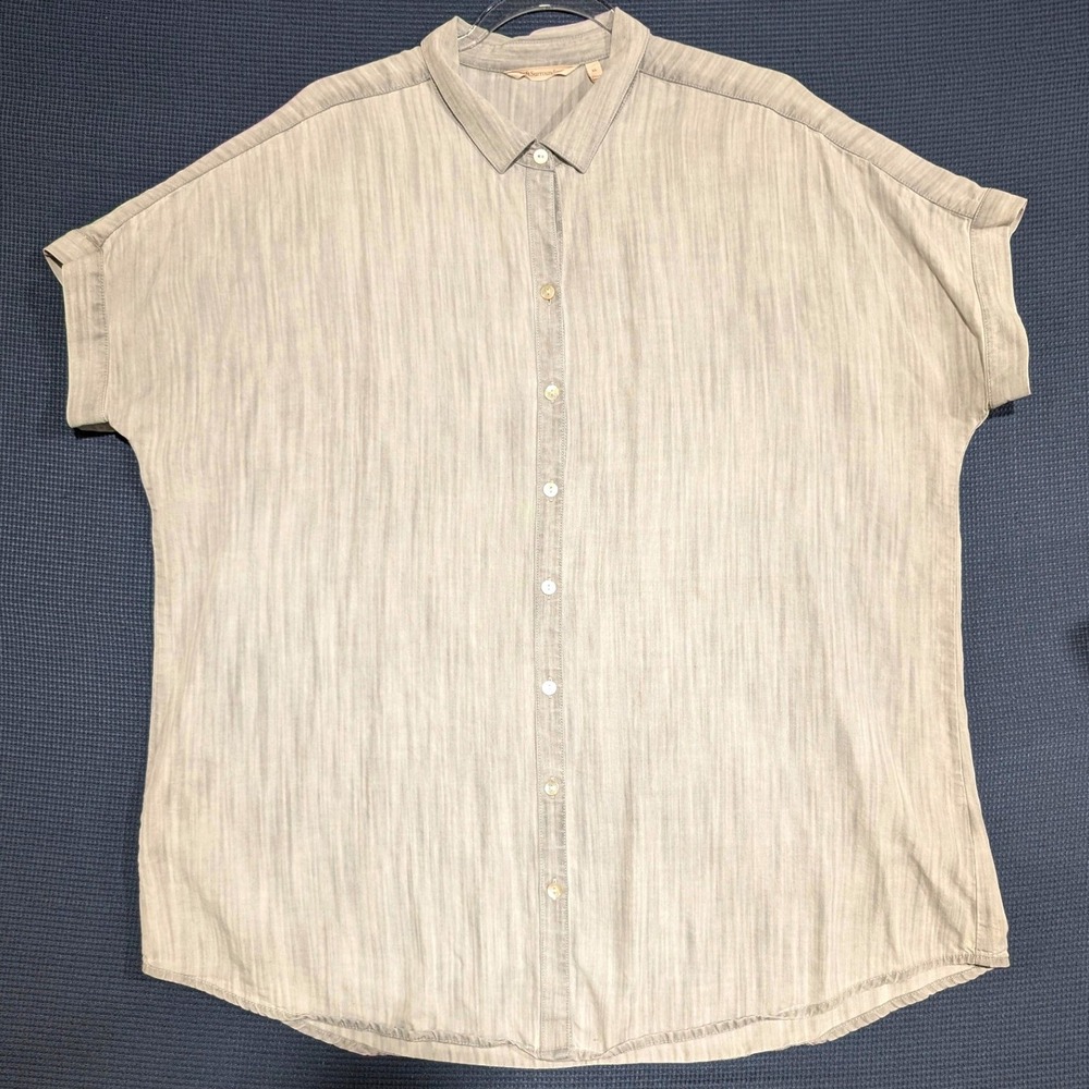 Soft Surroundings Womens XL Gray Short Sleeve Button Down Shirt Relaxed Fit